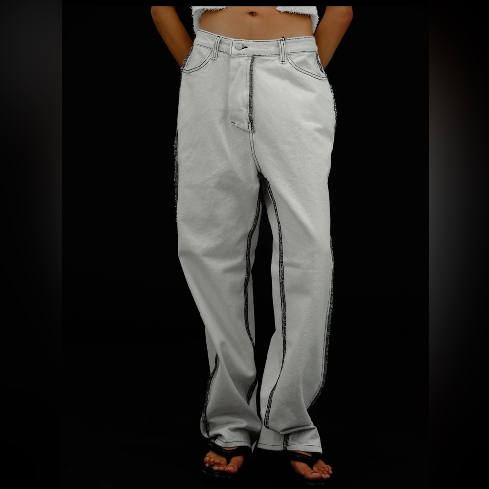 Source Unknown Reverse Stitched Jeans, Washed Whi… - image 6